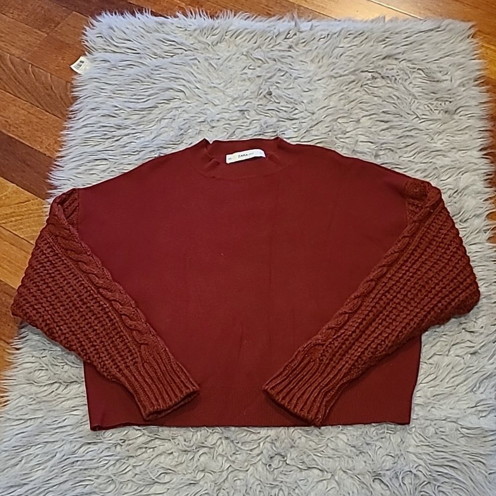 Zara knit womens‎ red cable knit sleeve maroon sweater size small